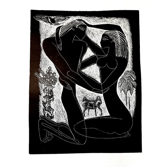 Greek Style Ink Drawing Art Photo Print Black White Man Woman Love Double Matted - Picture 4 of 7